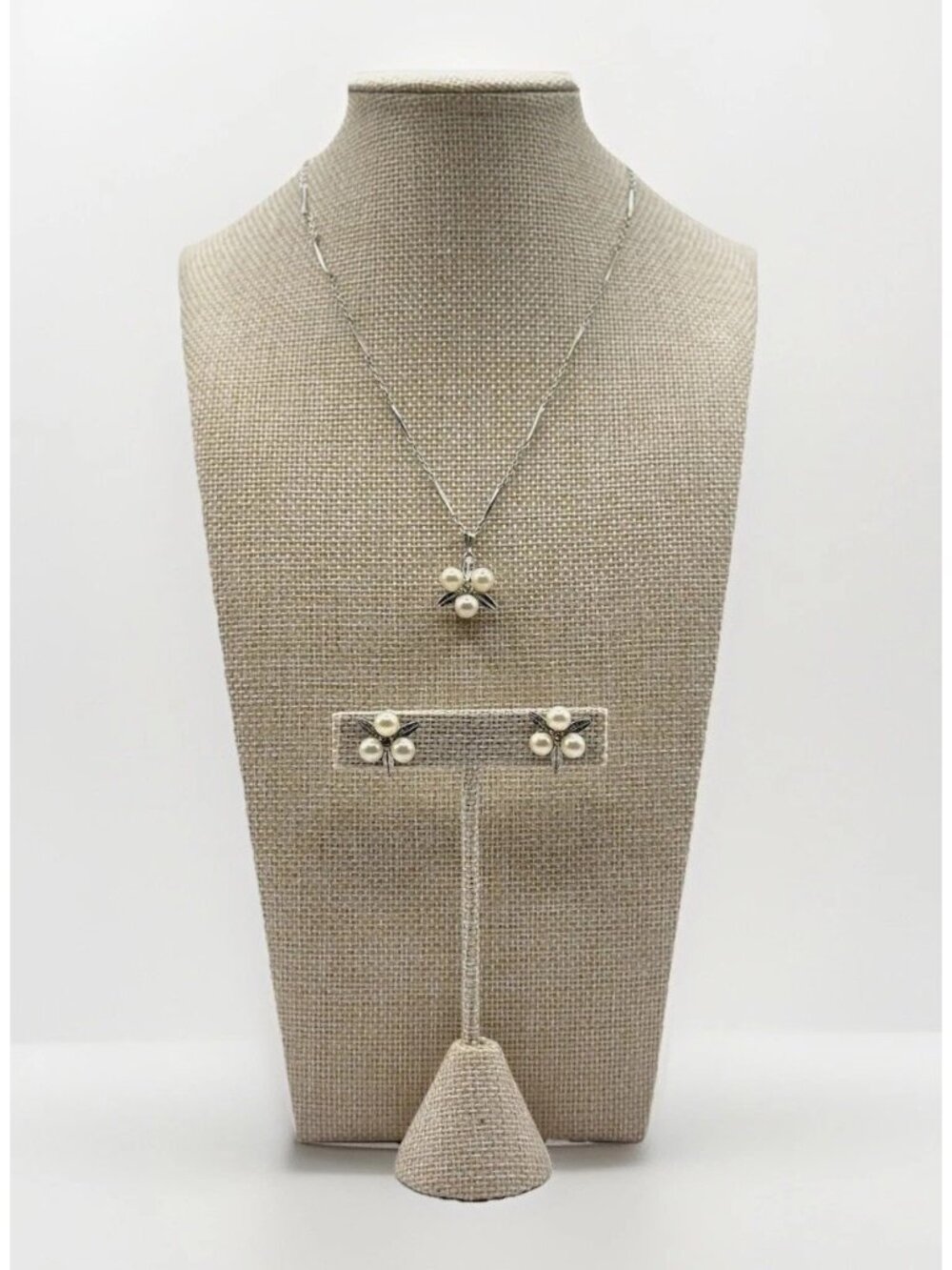 1920s Hobé Faux Pearl Leaf Necklace and Earrings Set